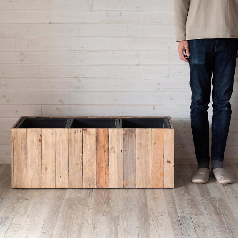 プランターカバー ウッド ボックス 長方形 3分割大 7号用×3 インナーポット付き 底穴なし 木製 外寸 幅93.5cm 奥行33.5cm 高さ35cm Botanique ボタニーク n-51 | ブランド登録なし | 14