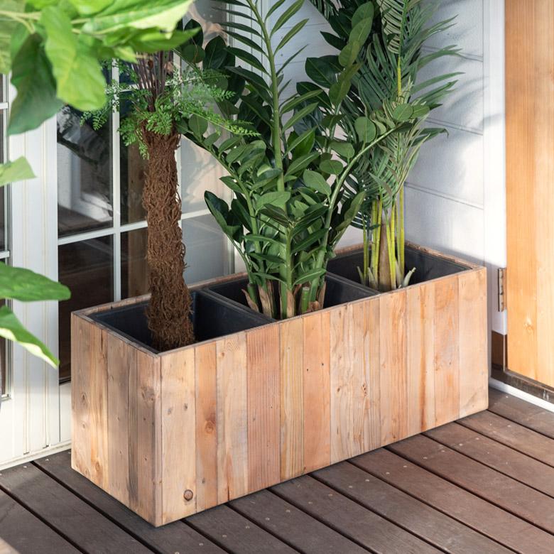 プランターカバー ウッド ボックス 長方形 3分割大 7号用×3 インナーポット付き 底穴なし 木製 外寸 幅93.5cm 奥行33.5cm 高さ35cm Botanique ボタニーク n-51 | ブランド登録なし | 04