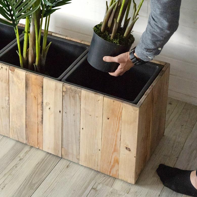 プランターカバー ウッド ボックス 長方形 3分割大 7号用×3 インナーポット付き 底穴なし 木製 外寸 幅93.5cm 奥行33.5cm 高さ35cm Botanique ボタニーク n-51 | ブランド登録なし | 06