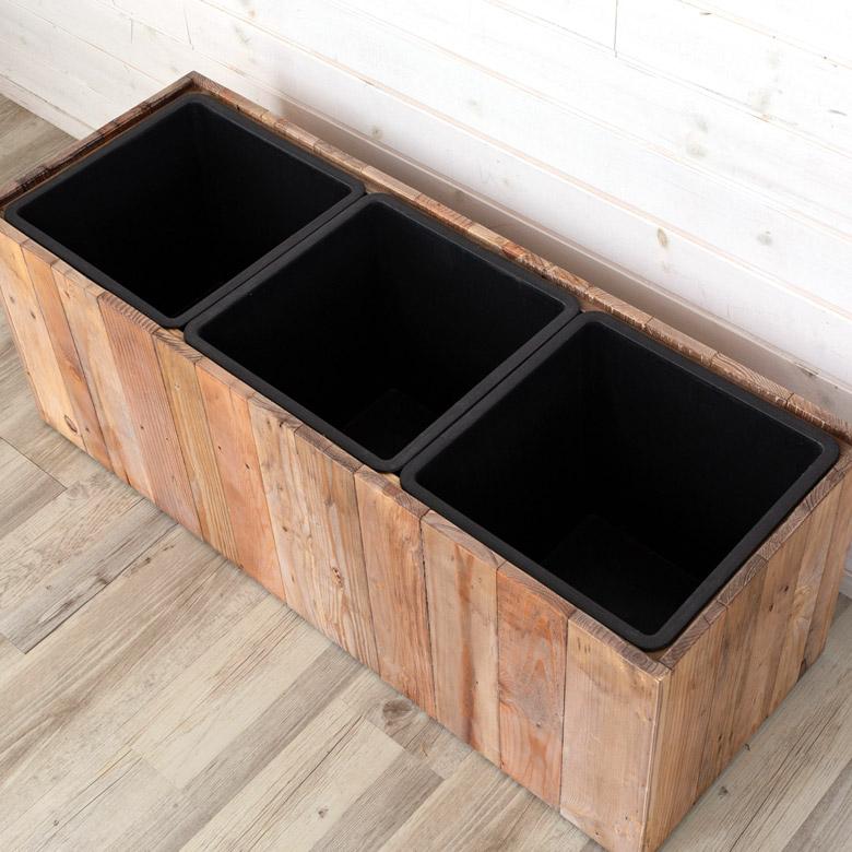 プランターカバー ウッド ボックス 長方形 3分割大 7号用×3 インナーポット付き 底穴なし 木製 外寸 幅93.5cm 奥行33.5cm 高さ35cm Botanique ボタニーク n-51 | ブランド登録なし | 08