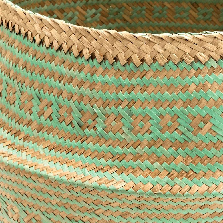 バスケット カゴ 大容量 [グリーン] シーグラス製 民族柄 深型 収納 アジア雑貨 持ち手つき コンパクト 5116 | ブランド登録なし | 03