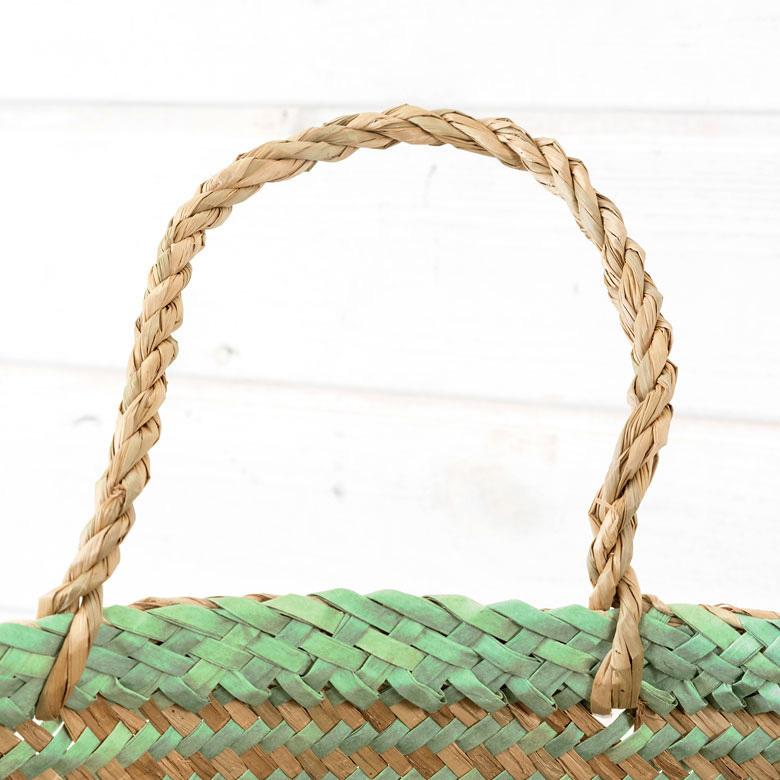 バスケット カゴ 大容量 [グリーン] シーグラス製 民族柄 深型 収納 アジア雑貨 持ち手つき コンパクト 5116 | ブランド登録なし | 12