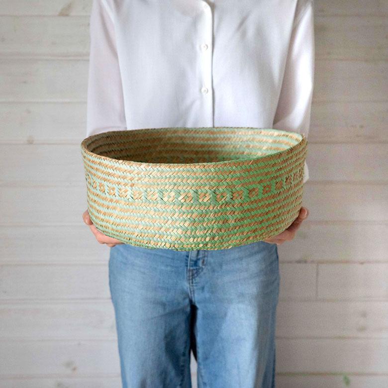 バスケット カゴ 大容量 [グリーン] シーグラス製 民族柄 深型 収納 アジア雑貨 持ち手つき コンパクト 5116 | ブランド登録なし | 14
