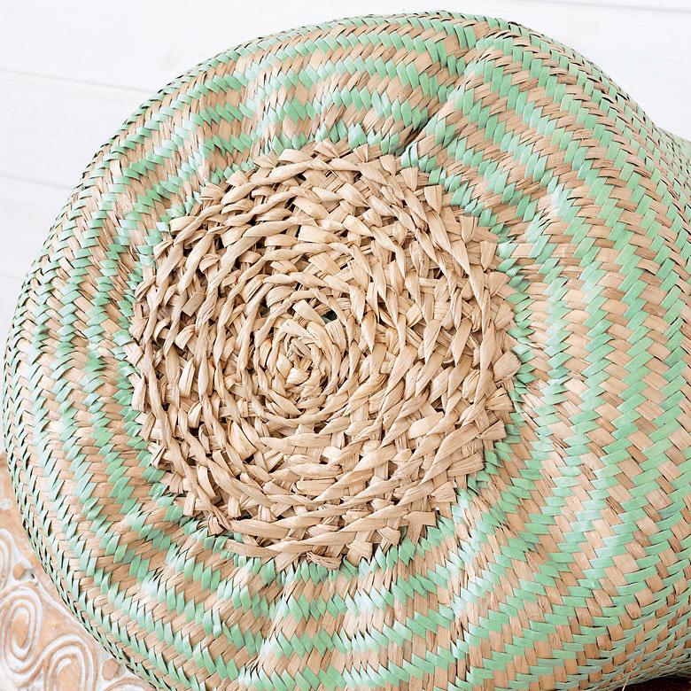 バスケット カゴ 大容量 [グリーン] シーグラス製 民族柄 深型 収納 アジア雑貨 持ち手つき コンパクト 5116 | ブランド登録なし | 16