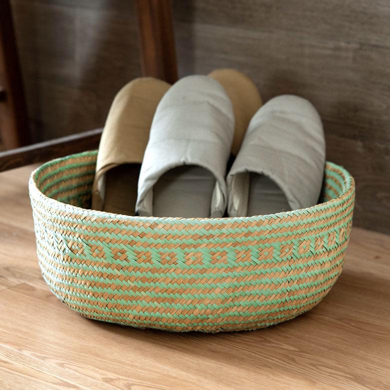 バスケット カゴ 大容量 [グリーン] シーグラス製 民族柄 深型 収納 アジア雑貨 持ち手つき コンパクト 5116 | ブランド登録なし | 05