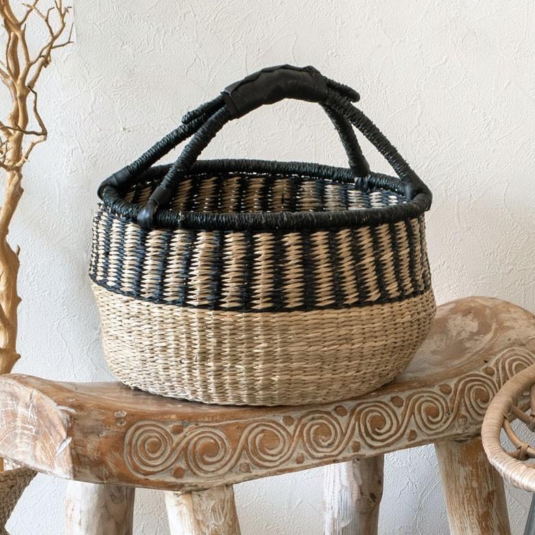 カゴ 収納 バスケット 持ち手付き カゴバッグ Mサイズ シーグラス製 ラウンドバスケット 収納ボックス かご収納 アジアン おしゃれ 51194 | ブランド登録なし | 07