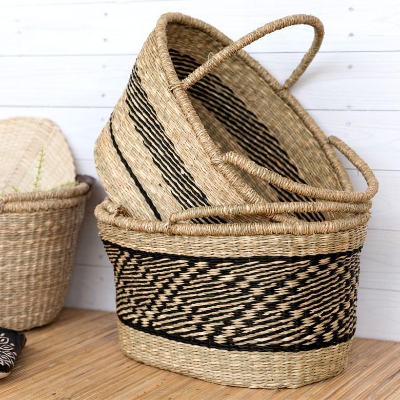 カゴ 収納 バスケット 持ち手付き カゴバッグ オーバル型 ライン柄 シーグラス製 収納ボックス かご収納 アジアン おしゃれ 51199 | ブランド登録なし | 10