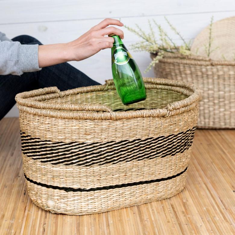 カゴ 収納 バスケット 持ち手付き カゴバッグ オーバル型 ライン