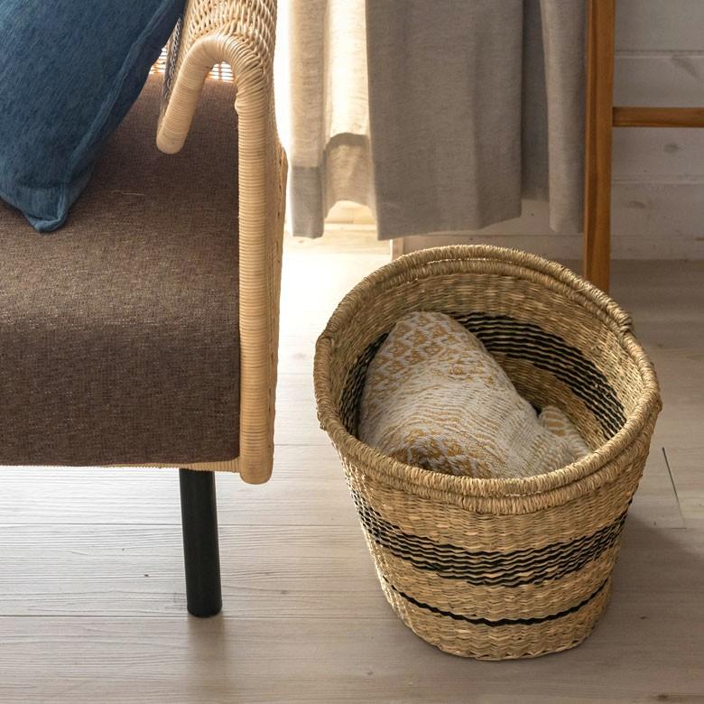 カゴ 収納 バスケット 持ち手付き カゴバッグ オーバル型 ライン柄 シーグラス製 収納ボックス かご収納 アジアン おしゃれ 51199 | ブランド登録なし | 04