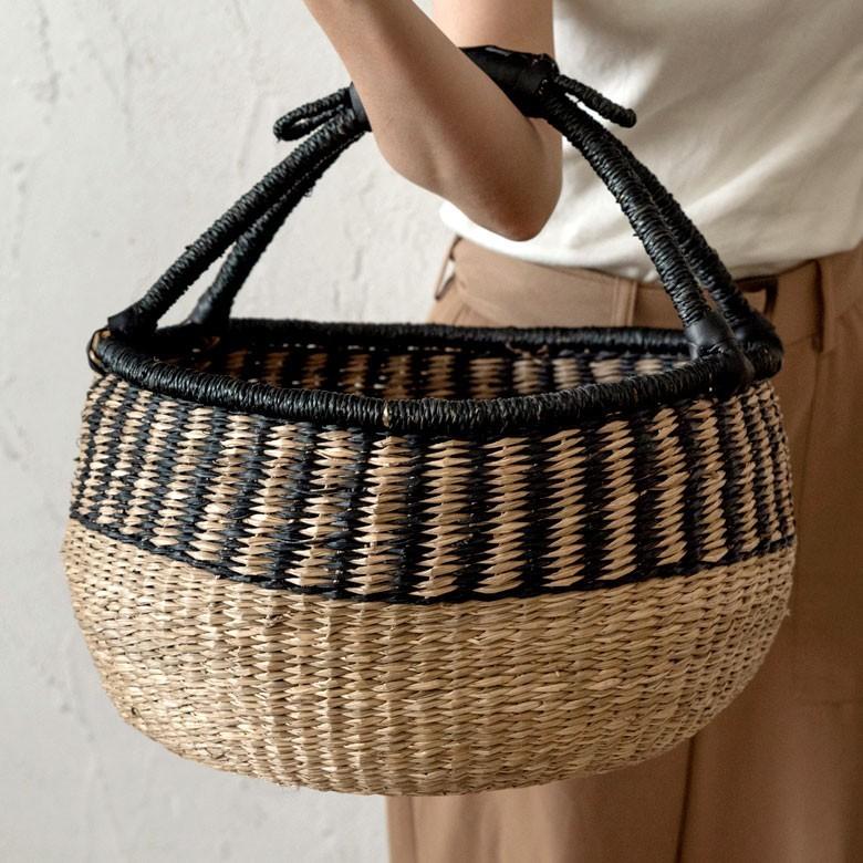 カゴ 収納 バスケット 持ち手付き カゴバッグ Lサイズ シーグラス製 ラウンドバスケット 収納ボックス かご収納 アジアン おしゃれ 5119 | ブランド登録なし | 12