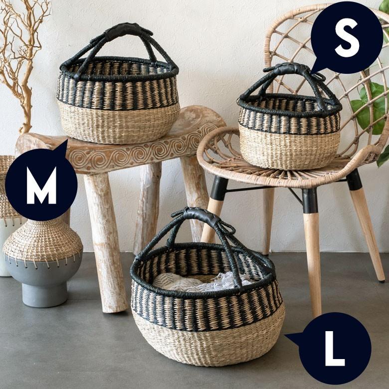 カゴ 収納 バスケット 持ち手付き カゴバッグ Lサイズ シーグラス製 ラウンドバスケット 収納ボックス かご収納 アジアン おしゃれ 5119 | ブランド登録なし | 05