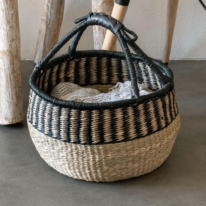 カゴ 収納 バスケット 持ち手付き カゴバッグ Lサイズ シーグラス製 ラウンドバスケット 収納ボックス かご収納 アジアン おしゃれ 5119 | ブランド登録なし | 09