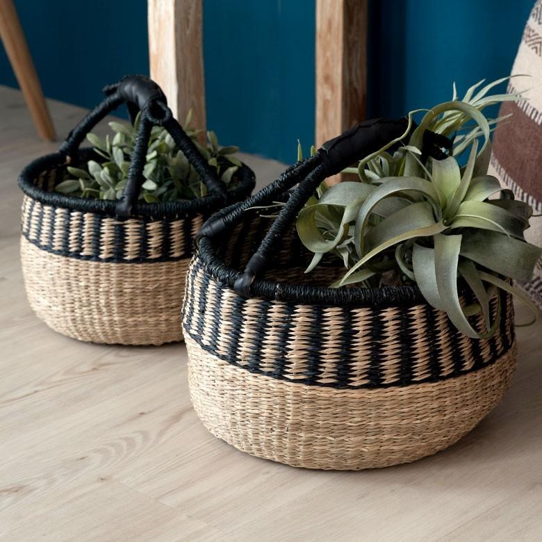 カゴ 収納 バスケット 持ち手付き カゴバッグ Lサイズ シーグラス製 ラウンドバスケット 収納ボックス かご収納 アジアン おしゃれ 5119 | ブランド登録なし | 11