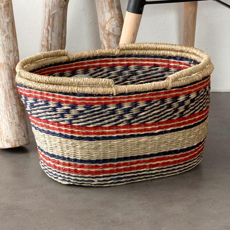 カゴ 収納 バスケット 持ち手付き カゴバッグ オーバル型 ミックス柄 シーグラス製 収納ボックス かご収納 アジアン おしゃれ 51201 | ブランド登録なし | 11