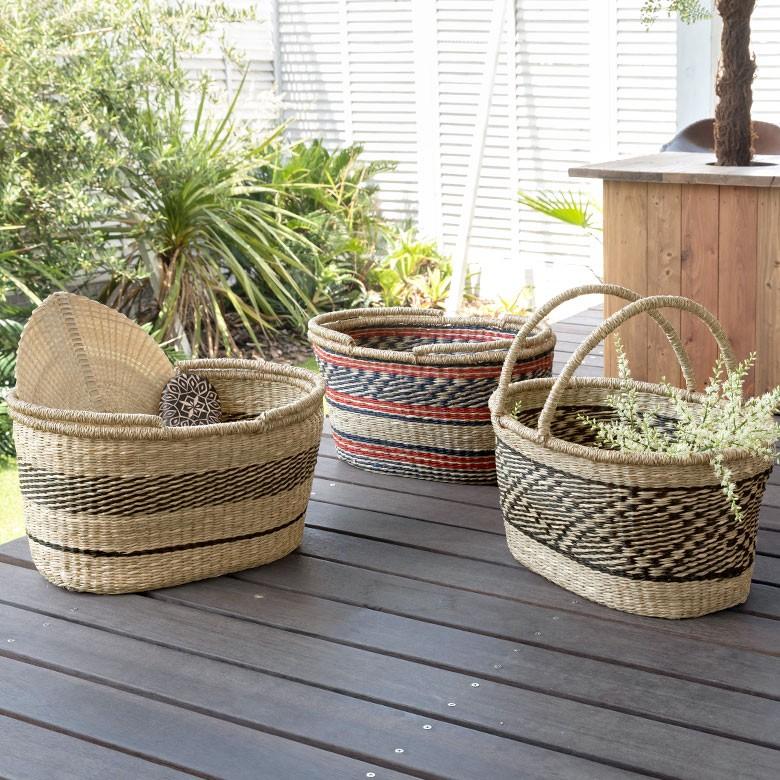 カゴ 収納 バスケット 持ち手付き カゴバッグ オーバル型 ミックス柄 シーグラス製 収納ボックス かご収納 アジアン おしゃれ 51201 | ブランド登録なし | 17