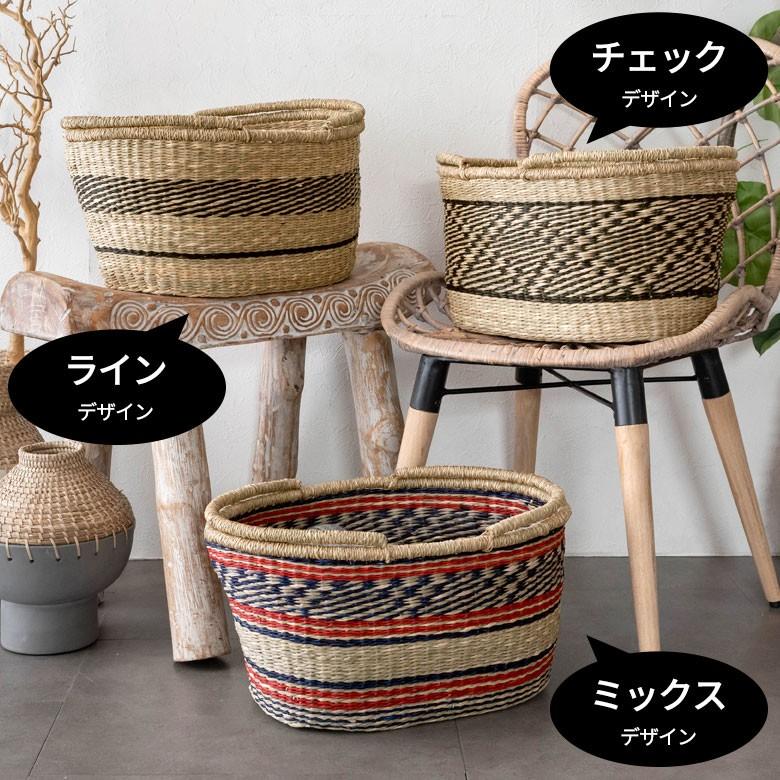 カゴ 収納 バスケット 持ち手付き カゴバッグ オーバル型 ミックス柄 シーグラス製 収納ボックス かご収納 アジアン おしゃれ 51201 | ブランド登録なし | 02