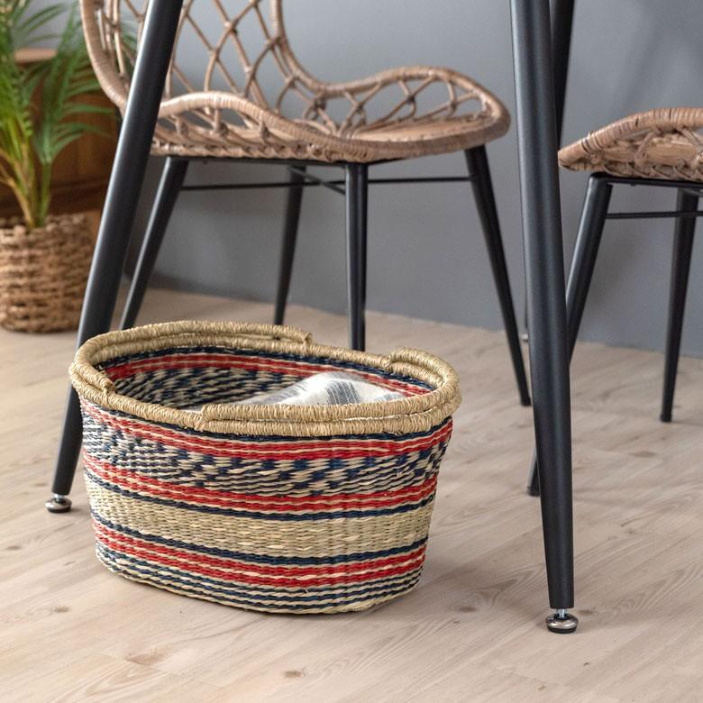 カゴ 収納 バスケット 持ち手付き カゴバッグ オーバル型 ミックス柄 シーグラス製 収納ボックス かご収納 アジアン おしゃれ 51201 | ブランド登録なし | 04