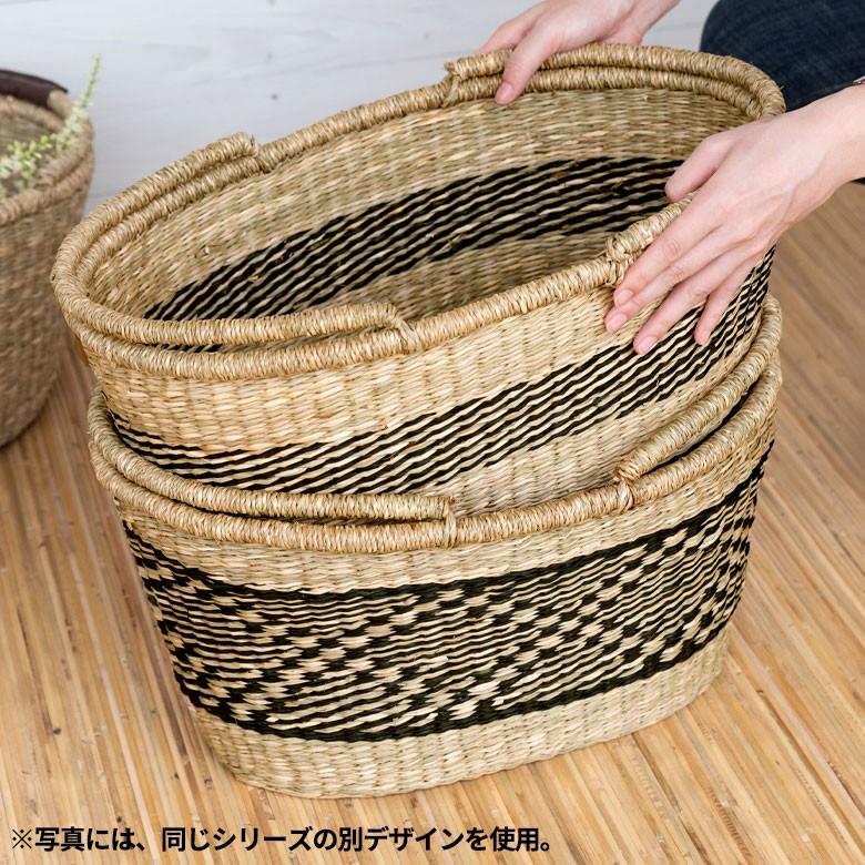 カゴ 収納 バスケット 持ち手付き カゴバッグ オーバル型 ミックス柄 シーグラス製 収納ボックス かご収納 アジアン おしゃれ 51201 | ブランド登録なし | 05