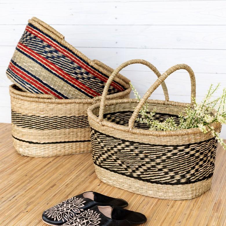 カゴ 収納 バスケット 持ち手付き カゴバッグ オーバル型 ミックス柄 シーグラス製 収納ボックス かご収納 アジアン おしゃれ 51201 | ブランド登録なし | 06
