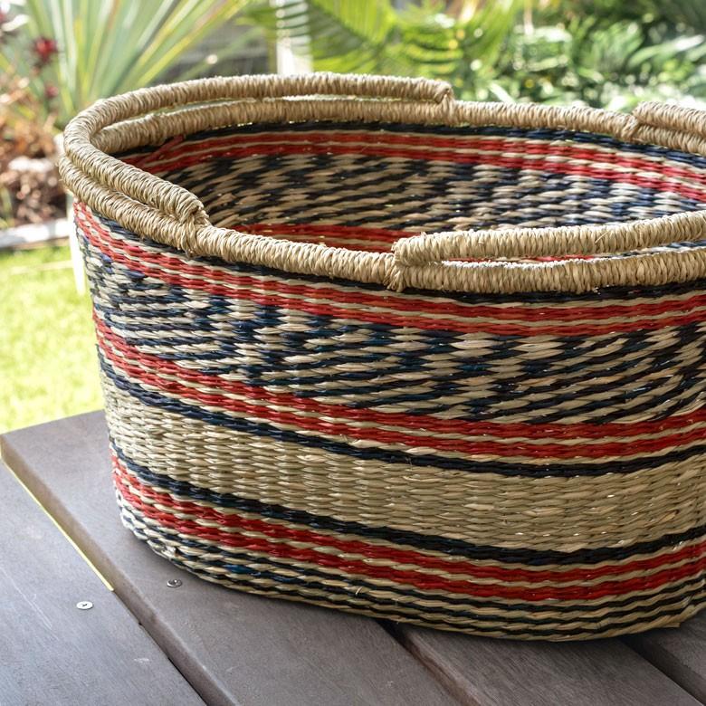 カゴ 収納 バスケット 持ち手付き カゴバッグ オーバル型 ミックス柄 シーグラス製 収納ボックス かご収納 アジアン おしゃれ 51201 | ブランド登録なし | 09