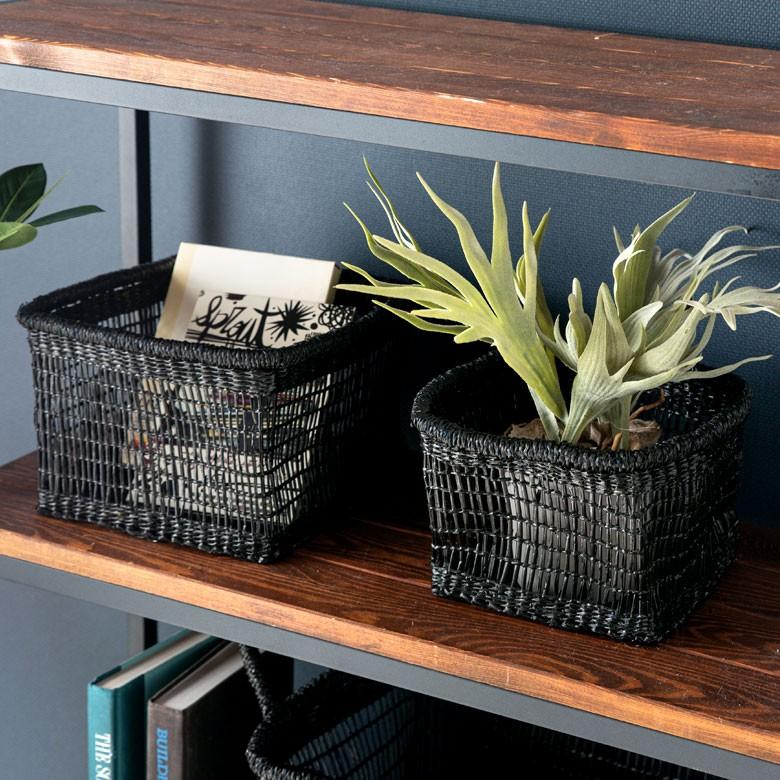 バスケット かご シーグラス 透かし編みバスケット ブラック Mサイズ 幅22cm スクエア 透かし編み 小物収納 かご かごバスケット 収納かご アジアン雑貨 51214 | ブランド登録なし | 16