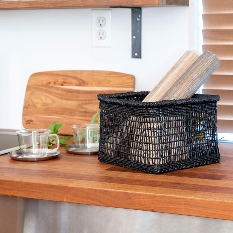 バスケット かご シーグラス 透かし編みバスケット ブラック Mサイズ 幅22cm スクエア 透かし編み 小物収納 かご かごバスケット 収納かご アジアン雑貨 51214 | ブランド登録なし | 17