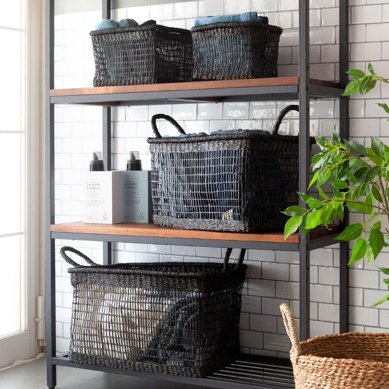 バスケット かご シーグラス 透かし編みバスケット ブラック Mサイズ 幅22cm スクエア 透かし編み 小物収納 かご かごバスケット 収納かご アジアン雑貨 51214 | ブランド登録なし | 02