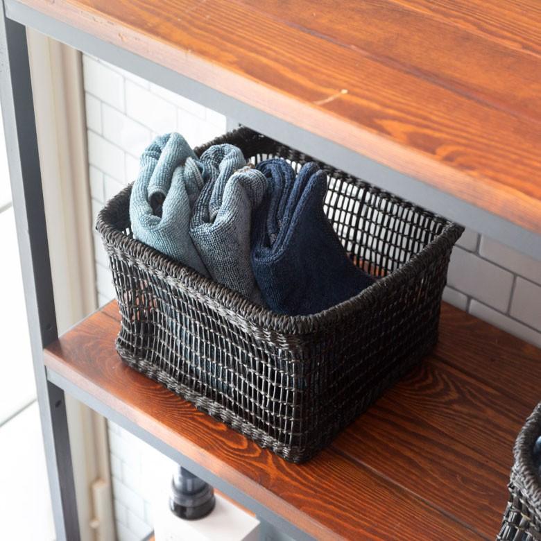 バスケット かご シーグラス 透かし編みバスケット ブラック Mサイズ 幅22cm スクエア 透かし編み 小物収納 かご かごバスケット 収納かご アジアン雑貨 51214 | ブランド登録なし | 04