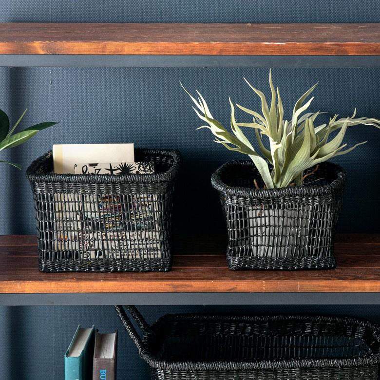 バスケット かご シーグラス 透かし編みバスケット ブラック Mサイズ 幅22cm スクエア 透かし編み 小物収納 かご かごバスケット 収納かご アジアン雑貨 51214 | ブランド登録なし | 05