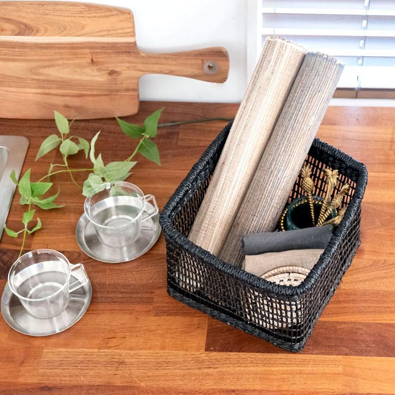 バスケット かご シーグラス 透かし編みバスケット ブラック Mサイズ 幅22cm スクエア 透かし編み 小物収納 かご かごバスケット 収納かご アジアン雑貨 51214 | ブランド登録なし | 06