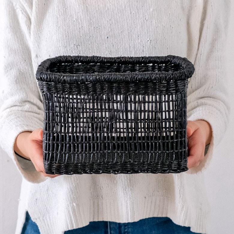 バスケット かご シーグラス 透かし編みバスケット ブラック Mサイズ 幅22cm スクエア 透かし編み 小物収納 かご かごバスケット 収納かご アジアン雑貨 51214 | ブランド登録なし | 08