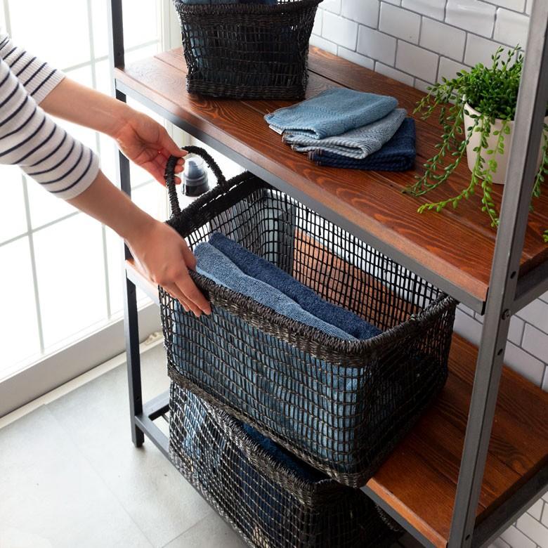 バスケット かご シーグラス 透かし編みバスケット ブラック Lサイズ 幅40cm スクエア 透かし編み 小物収納 かご かごバスケット 収納かご アジアン雑貨 51215 | ELEMENTS（インテリア） | 05