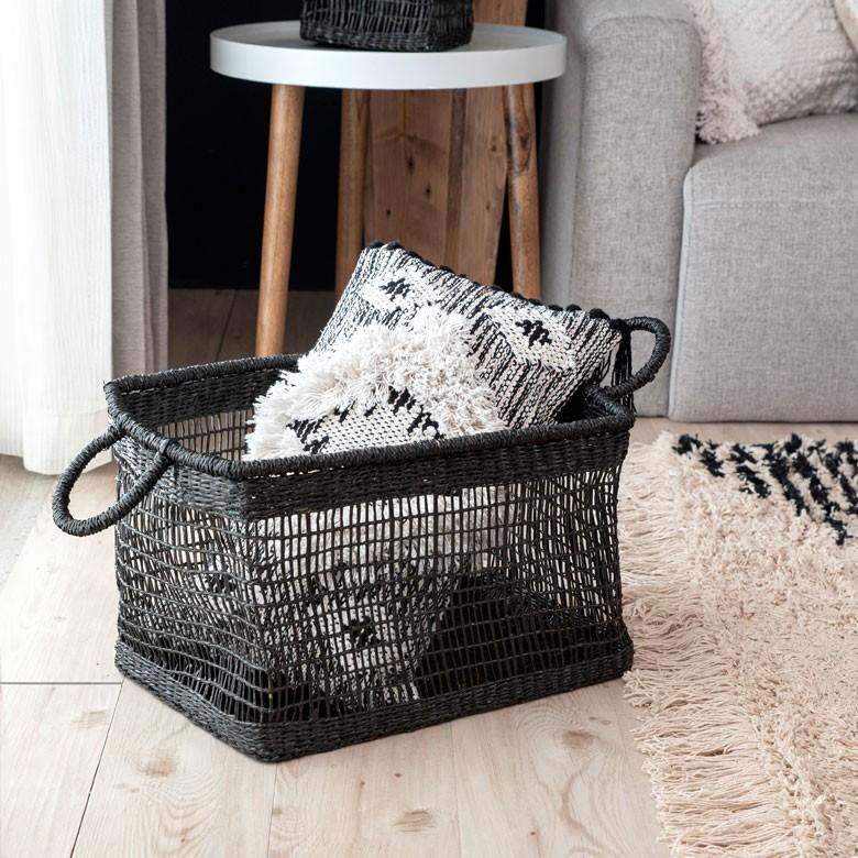 バスケット かご シーグラス 透かし編みバスケット ブラック XLサイズ 幅47cm スクエア 透かし編み 小物収納 かご かごバスケット 収納かご アジアン雑貨 51216 | ELEMENTS（インテリア） | 12