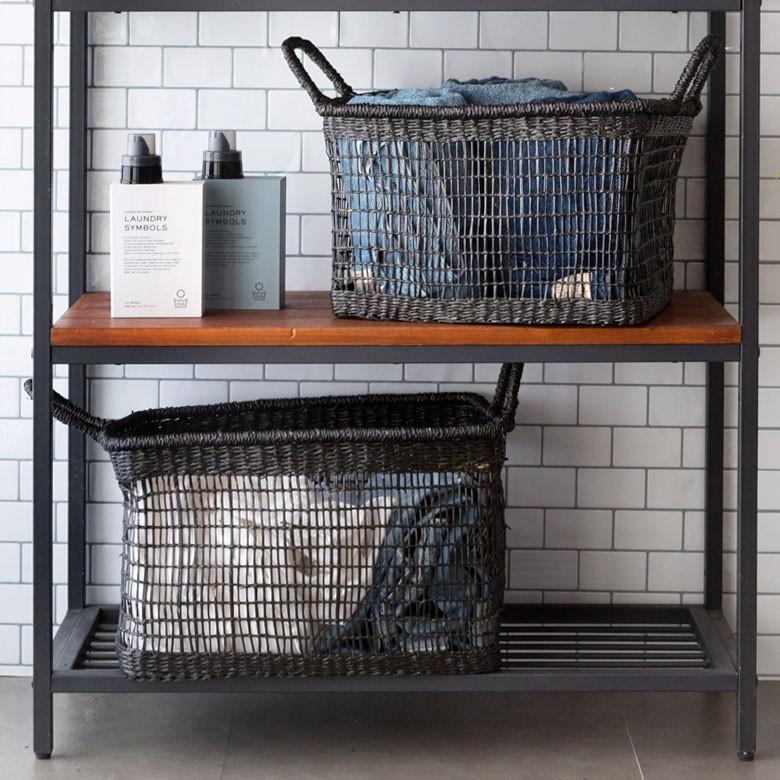 ELEMENTS バスケット かご シーグラス 透かし編みバスケット ブラック