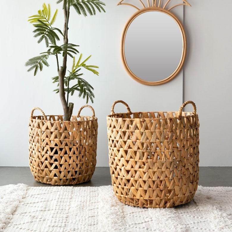 ELEMENTS バスケット かご ウォーターヒヤシンスで編まれた透かし編み