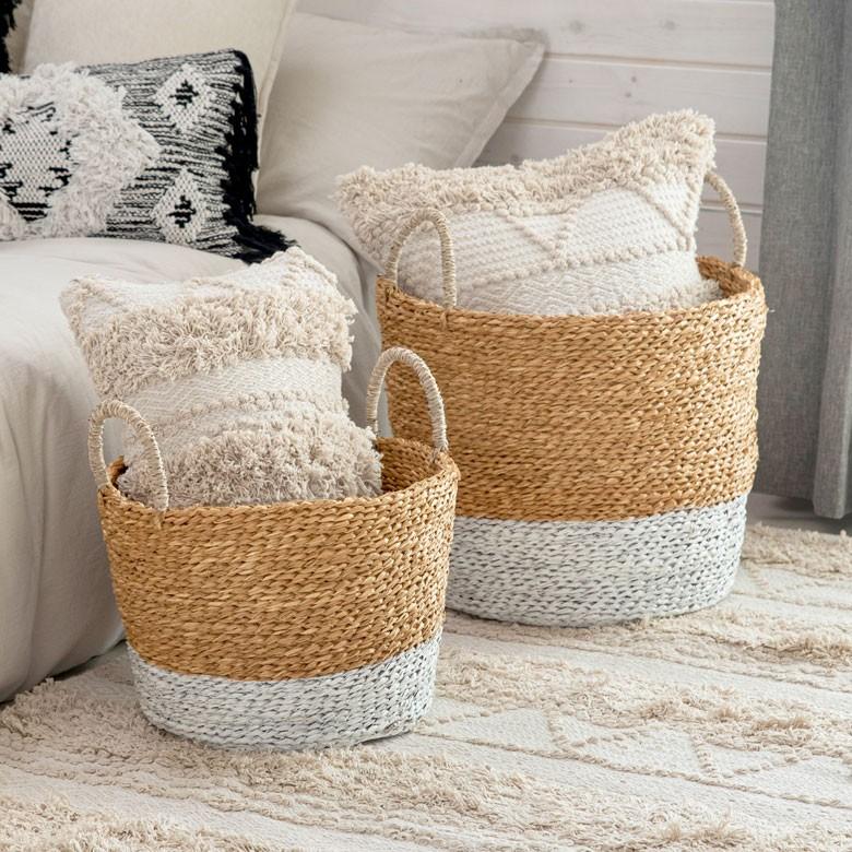 バスケット かご バイカラーバスケット シーグラス 持ち手つき Sサイズ ナチュラル ホワイト ランドリーバスケット カゴ 籠 収納バスケット 51219 | ELEMENTS（インテリア） | 15