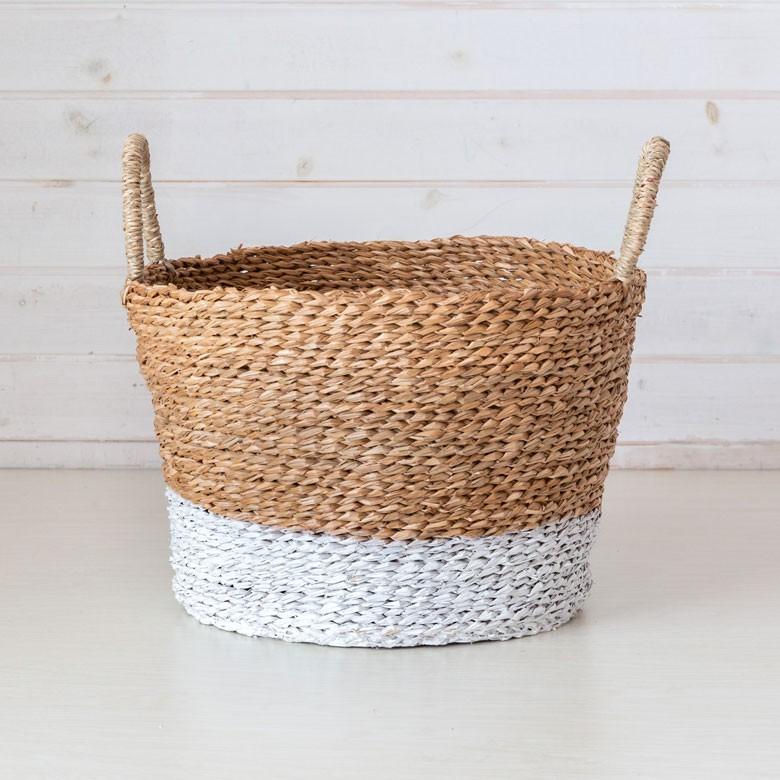 バスケット かご バイカラーバスケット シーグラス 持ち手つき Sサイズ ナチュラル ホワイト ランドリーバスケット カゴ 籠 収納バスケット 51219 | ELEMENTS（インテリア） | 03