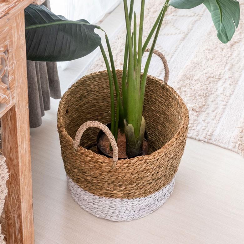 バスケット かご バイカラーバスケット シーグラス 持ち手つき Sサイズ ナチュラル ホワイト ランドリーバスケット カゴ 籠 収納バスケット 51219 | ELEMENTS（インテリア） | 04