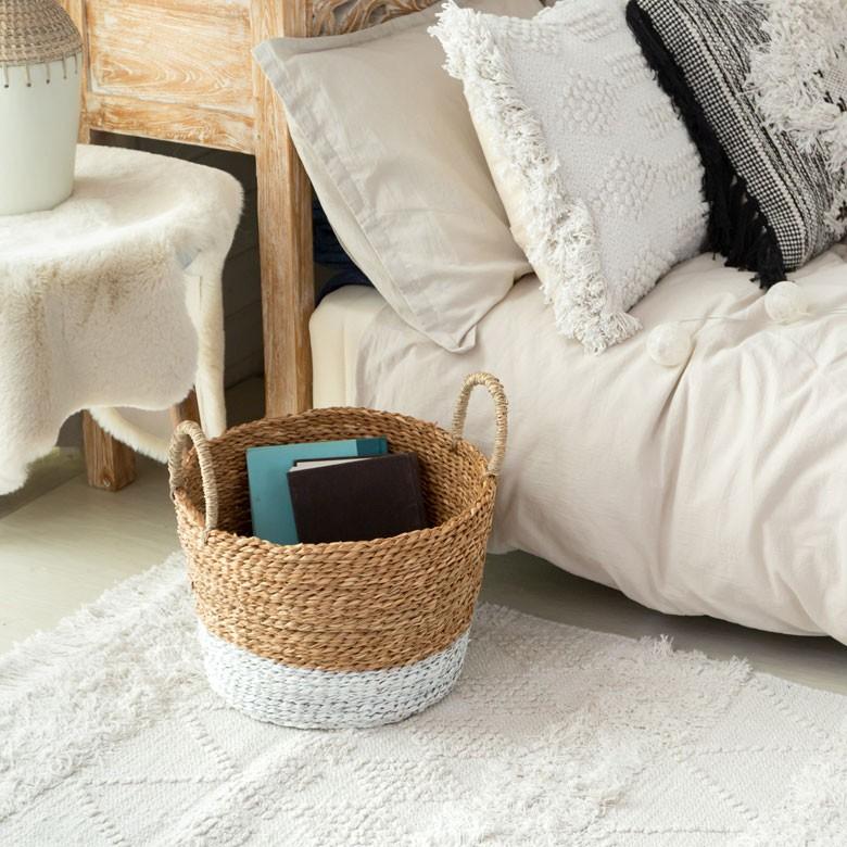 バスケット かご バイカラーバスケット シーグラス 持ち手つき Sサイズ ナチュラル ホワイト ランドリーバスケット カゴ 籠 収納バスケット 51219 | ELEMENTS（インテリア） | 06