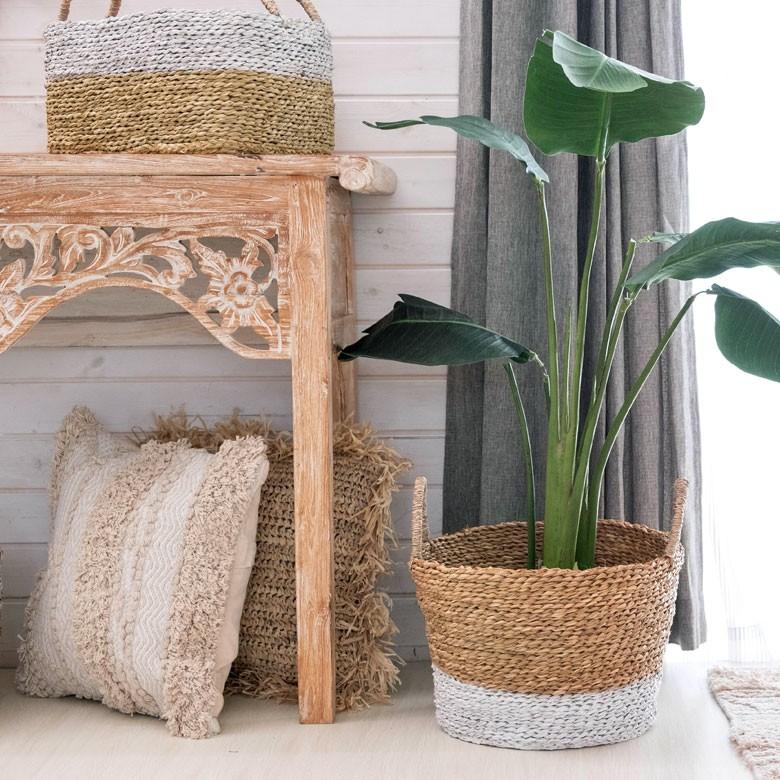 バスケット かご バイカラーバスケット シーグラス 持ち手つき Sサイズ ナチュラル ホワイト ランドリーバスケット カゴ 籠 収納バスケット 51219 | ELEMENTS（インテリア） | 07