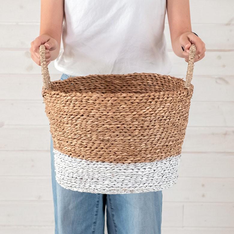バスケット かご バイカラーバスケット シーグラス 持ち手つき Sサイズ ナチュラル ホワイト ランドリーバスケット カゴ 籠 収納バスケット 51219 | ELEMENTS（インテリア） | 08