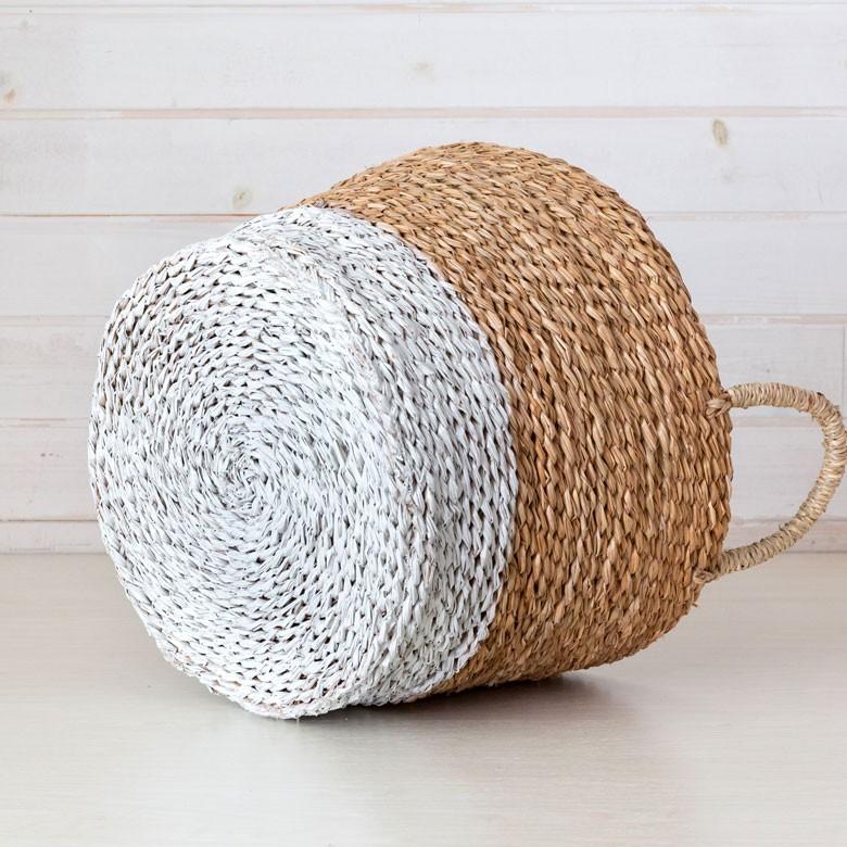 バスケット かご バイカラーバスケット シーグラス 持ち手つき Sサイズ ナチュラル ホワイト ランドリーバスケット カゴ 籠 収納バスケット 51219 | ELEMENTS（インテリア） | 09