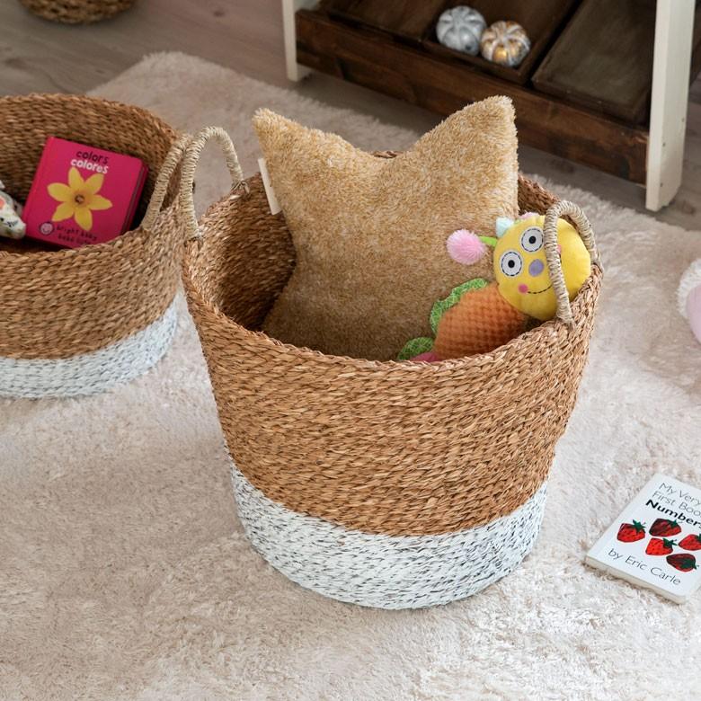 バスケット かご バイカラーバスケット シーグラス 持ち手つき Mサイズ ナチュラル ホワイト ランドリーバスケット カゴ 籠 収納バスケット 51220 | ELEMENTS（インテリア） | 02