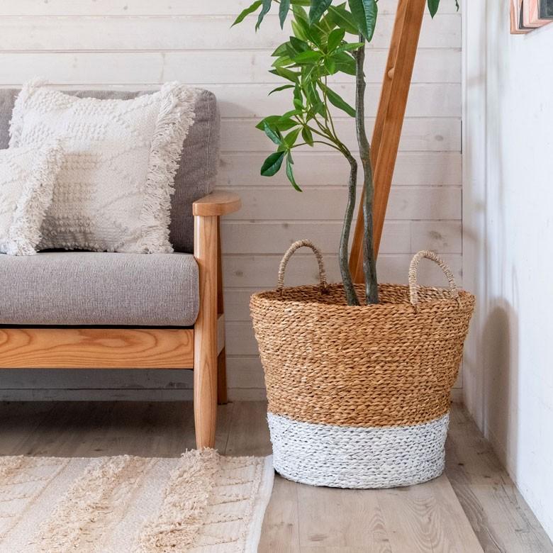 バスケット かご バイカラーバスケット シーグラス 持ち手つき Mサイズ ナチュラル ホワイト ランドリーバスケット カゴ 籠 収納バスケット 51220 | ELEMENTS（インテリア） | 04