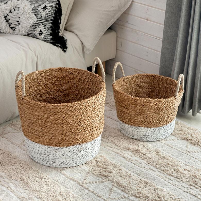バスケット かご バイカラーバスケット シーグラス 持ち手つき Mサイズ ナチュラル ホワイト ランドリーバスケット カゴ 籠 収納バスケット 51220 | ELEMENTS（インテリア） | 05