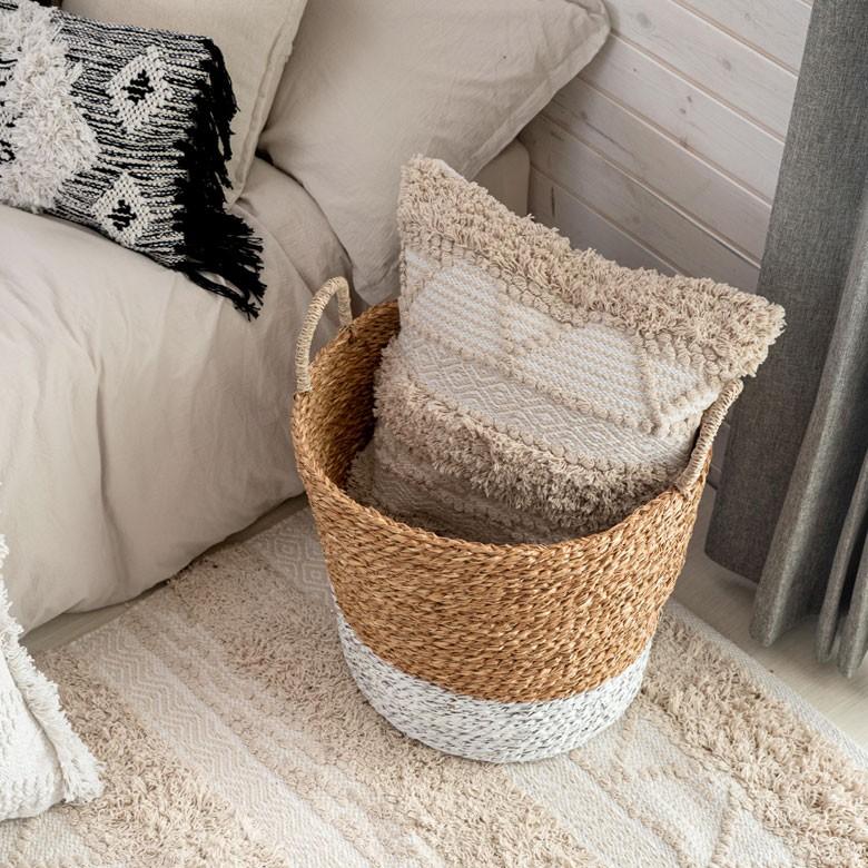 バスケット かご バイカラーバスケット シーグラス 持ち手つき Mサイズ ナチュラル ホワイト ランドリーバスケット カゴ 籠 収納バスケット 51220 | ELEMENTS（インテリア） | 06