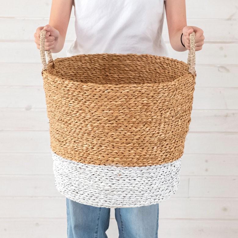 バスケット かご バイカラーバスケット シーグラス 持ち手つき Mサイズ ナチュラル ホワイト ランドリーバスケット カゴ 籠 収納バスケット 51220 | ELEMENTS（インテリア） | 08