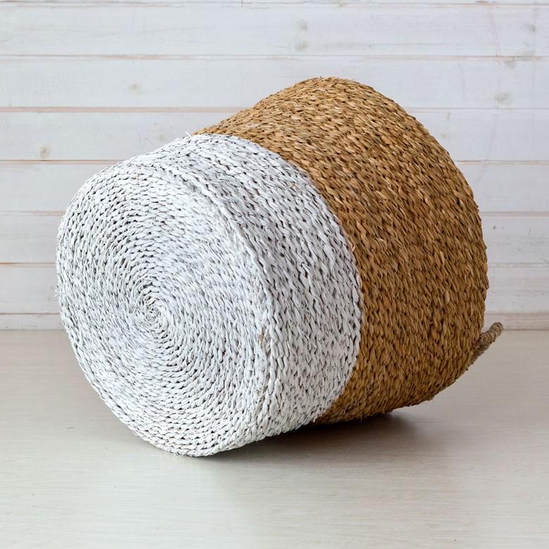 バスケット かご バイカラーバスケット シーグラス 持ち手つき Mサイズ ナチュラル ホワイト ランドリーバスケット カゴ 籠 収納バスケット 51220 | ELEMENTS（インテリア） | 09