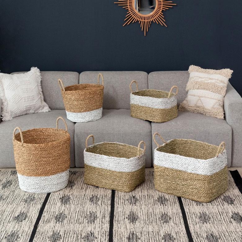 さえら　かご　バスケット バスケット かご バイカラーバスケット シーグラス 持ち手つき Sサイズ