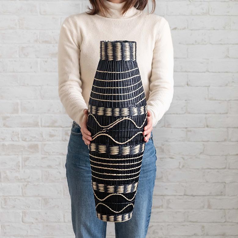 フラワーベース バンブー製 シーグラス製 水入れ不可 壺型 花瓶 花びん 花器 ドライフラワー アートプランツ フェイクグリーン BOHO トライバル 51231 | ブランド登録なし | 03